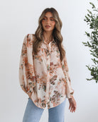 Veiga Blouse in Cream Floral womens cream floral blouse styled look