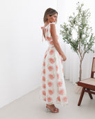 Women's white floral maxi dress with bow straps by Esther & Co