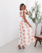 Women's white multicoloured floral maxi dress with smocked waist by Esther & Co