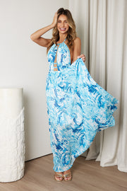 Xavia Dress - Blue Marble Print