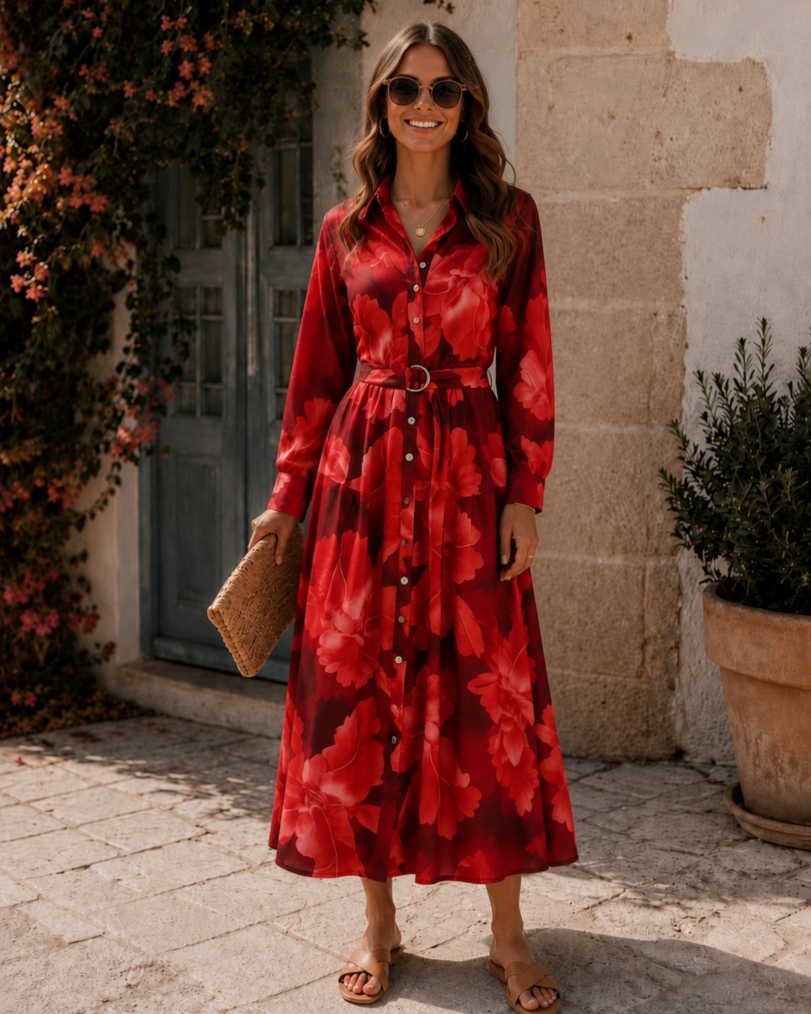 Women's red floral maxi dress, the Zirella Dress in Red Floral by Esther & Co