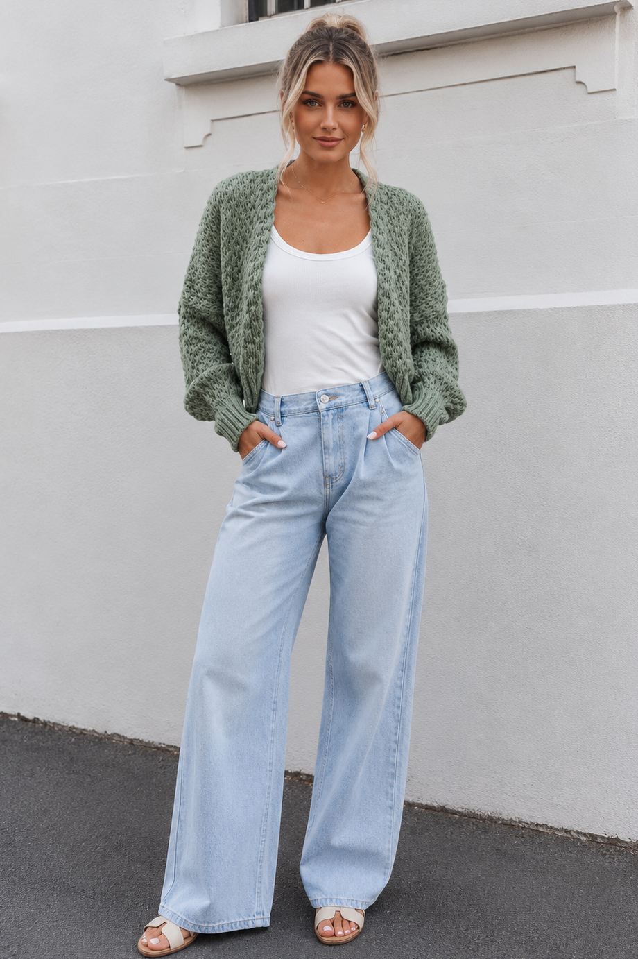Women's forest green wool blend open front cardigan, the Dorine Cardigan in Forest Green by Esther & Co