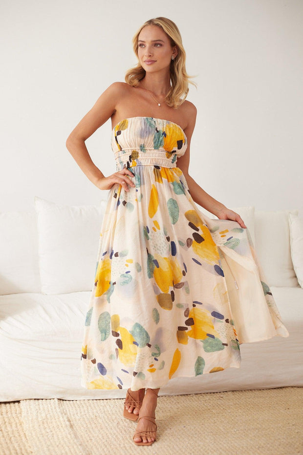Aholani Dress - Yellow Print-Dresses-Womens Clothing-ESTHER & CO.