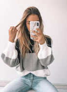 Brandy Knit in Black womens bishop sleeve knit jumper in black front view