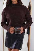 Chesterfield Jumper in Chocolate womens chocolate heavyweight knit jumper styled look