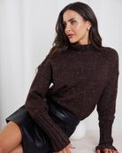 Chesterfield Jumper in Chocolate deep chocolate turtleneck knit side view