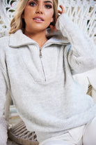 Merete Knit in Grey womens grey high collar knit jumper styled outfit