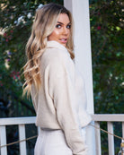 Merete Knit in Beige beige knit jumper with contrasting rib full length