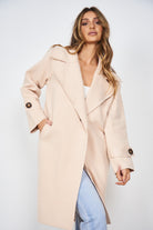 Fireplace Coat in Cream womens knit trench coat in cream front view