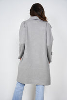 Fireplace Coat in Grey womens grey knit trench coat close up detail