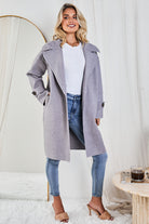 Fireplace Coat in Grey grey open-front knit coat with faux leather cuffs side view