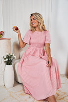 Iolana Dress in Pink soft pink smock midi dress casual outfit
