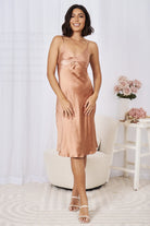 Women's rust orange midi dress with bust cut-out detailing by Esther & Co