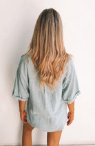 Fraise Top in Faded Teal faded teal linen blouse full length view