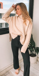 Chesterfield Jumper in Beige womens beige heavyweight knit back view