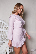 Women's blush dress with cinched cuff sleeves by Esther & Co