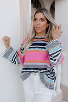 Roberta Knit in Multi womens pink multicolour printed knit jumper front view