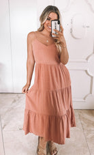 Sonya rust linen midi dress, full length