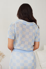 Xiara Crochet Top - Blue Check