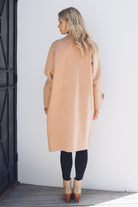 Fireplace Coat in Camel womens camel open-front coat close up cuff detail
