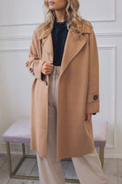 Fireplace Coat in Camel camel knit trench coat full length view