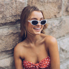 Calais clear frame sunglasses, side view