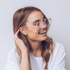 Fenton clear frame sunglasses, angle view