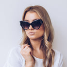 Hepburn black sunglasses, side view