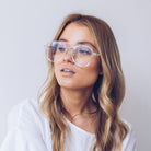 Fenton clear frame sunglasses, side view